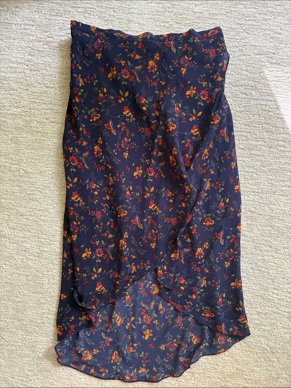 Madewell Navy Floral High-Low Skirt